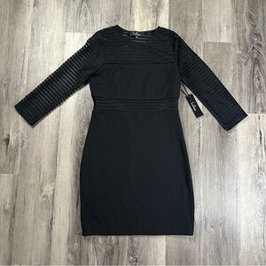 Lulus Black Bodycon Mini Dress Sheer Striped 3/4 Sleeve Party Cocktail Medium